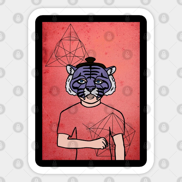 DaVinci-Inspired Male Character with Animal Mask and Blue Eyes Sticker by Hashed Art